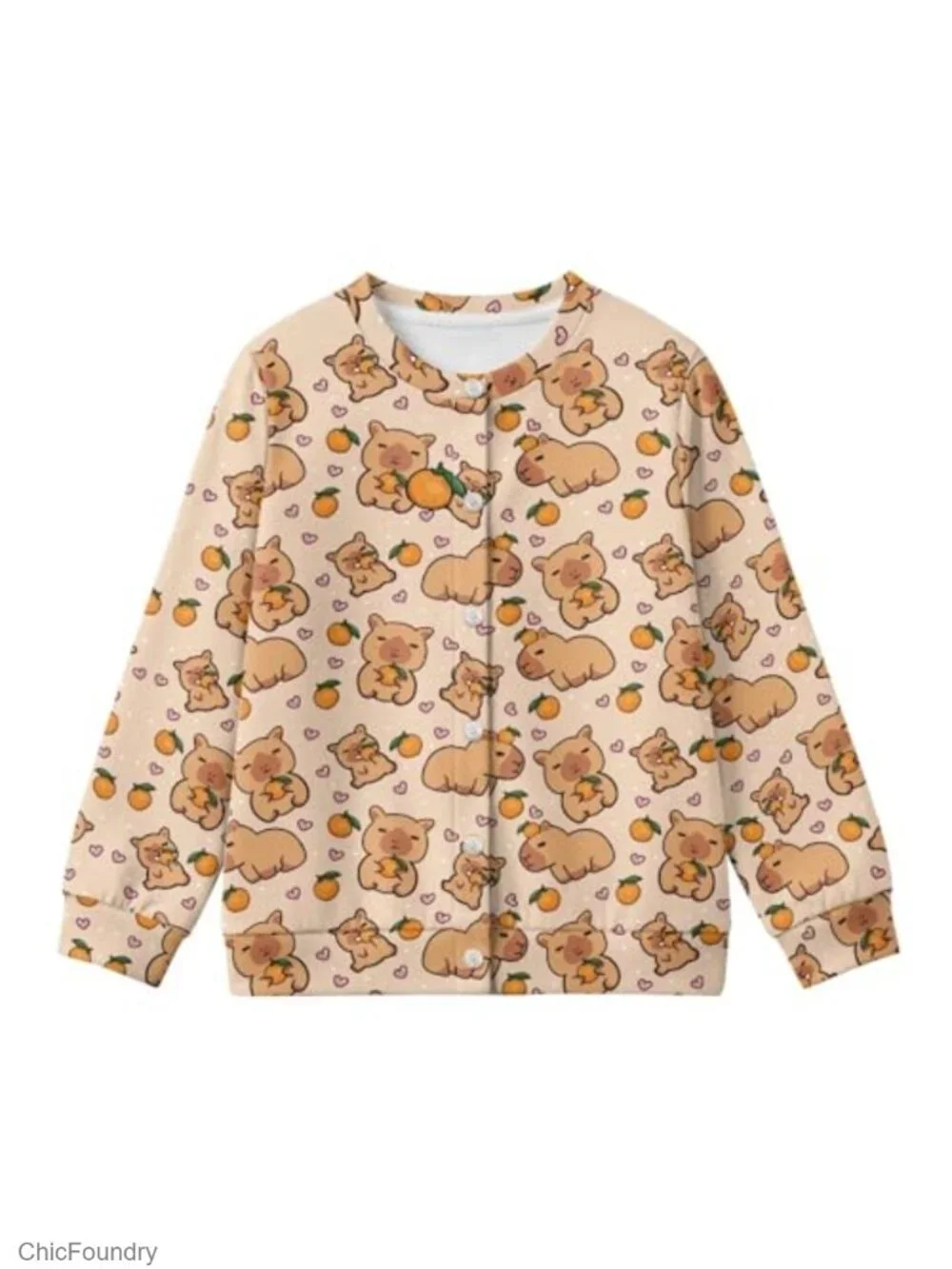 Girls Button Down Cardigan Polyester Long Sleeve Crew Neck Knit Sweater